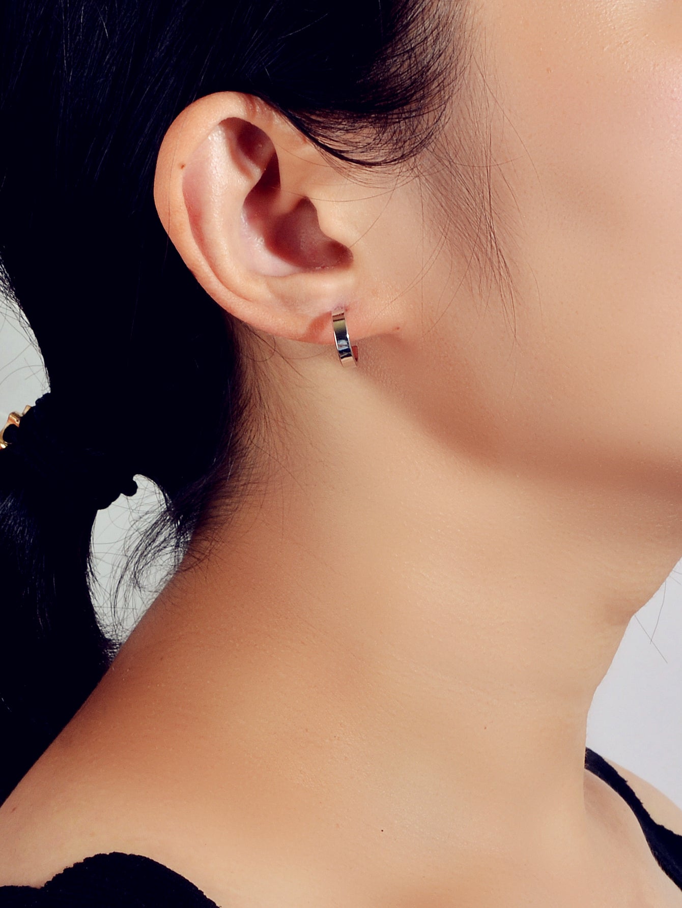 3 pairs Gold Silver Black Cute Hoop Stud Earrings Set Punk C-Shape Jewellery