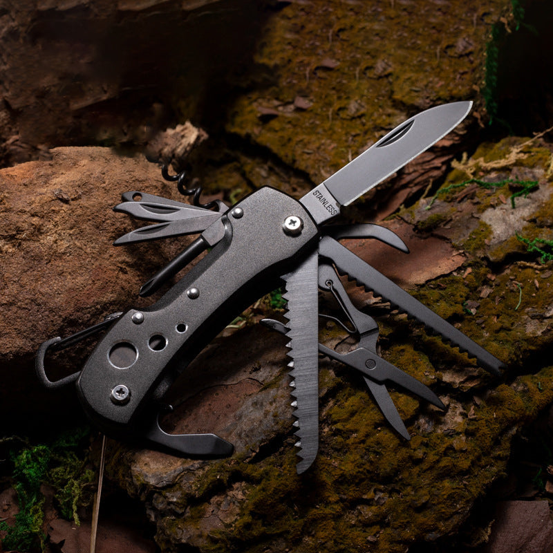 15 Function All in One Mysterious Black Folding Multi Function Pocket Knife