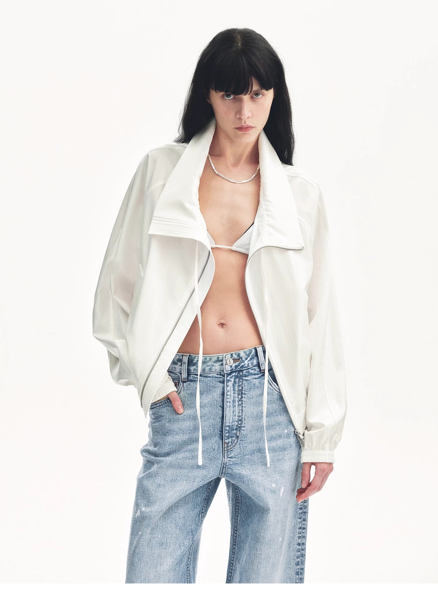 "Front Page Daily" drawstring raglan sleeve straight collar jacket summer