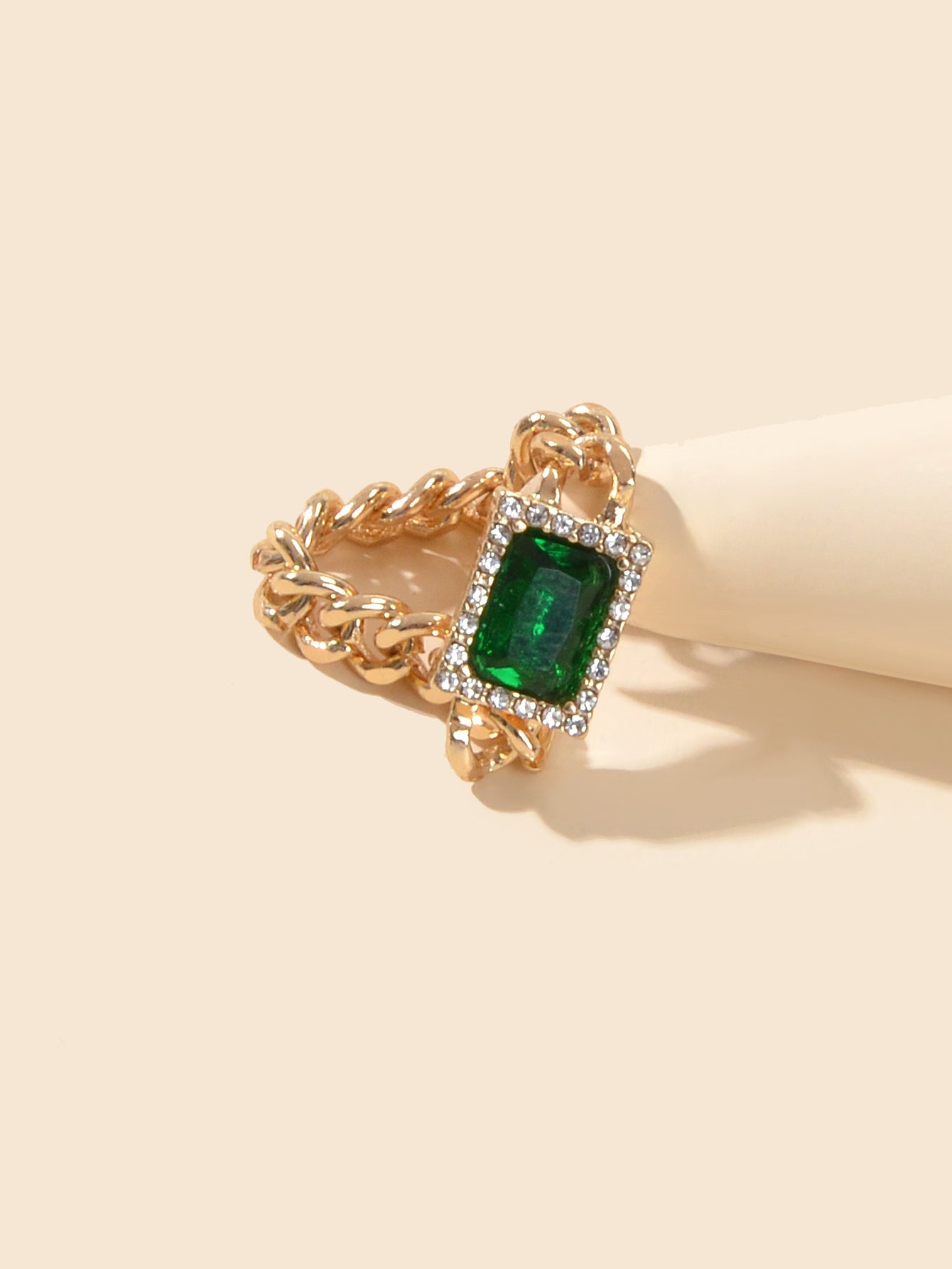 1 pc Textured Luxurious Green Simulated Diamond Gold Chain Toe Ring Foot Jewelry