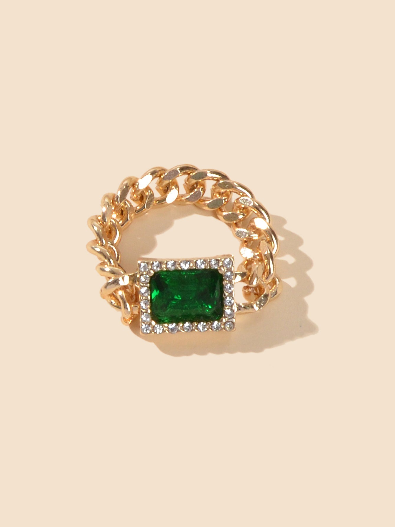 1 pc Textured Luxurious Green Simulated Diamond Gold Chain Toe Ring Foot Jewelry