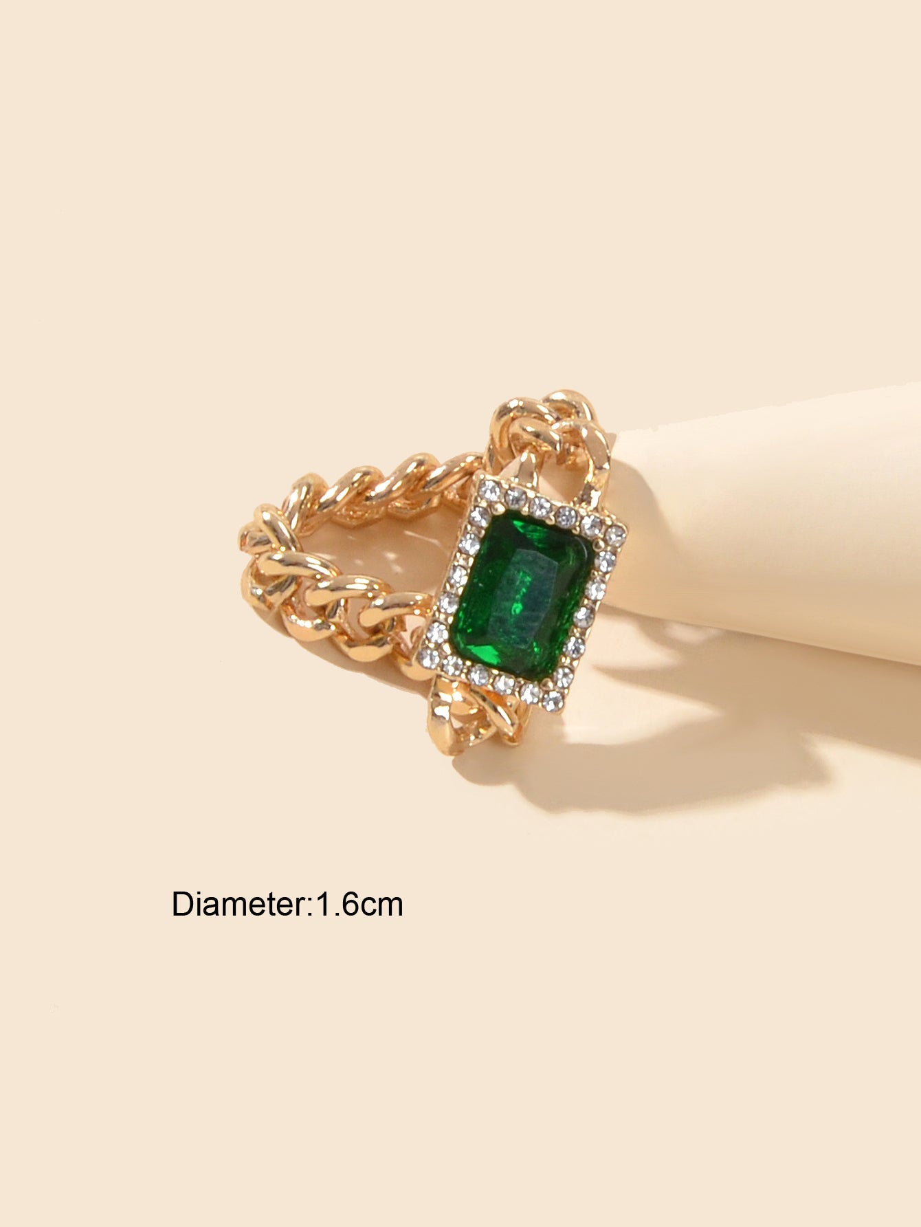 1 pc Textured Luxurious Green Simulated Diamond Gold Chain Toe Ring Foot Jewelry