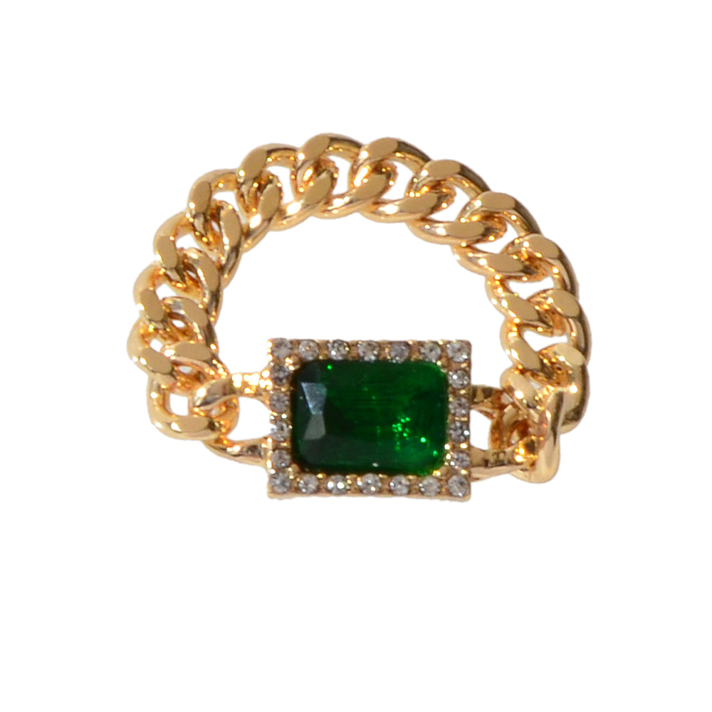 1 pc Textured Luxurious Green Simulated Diamond Gold Chain Toe Ring Foot Jewelry