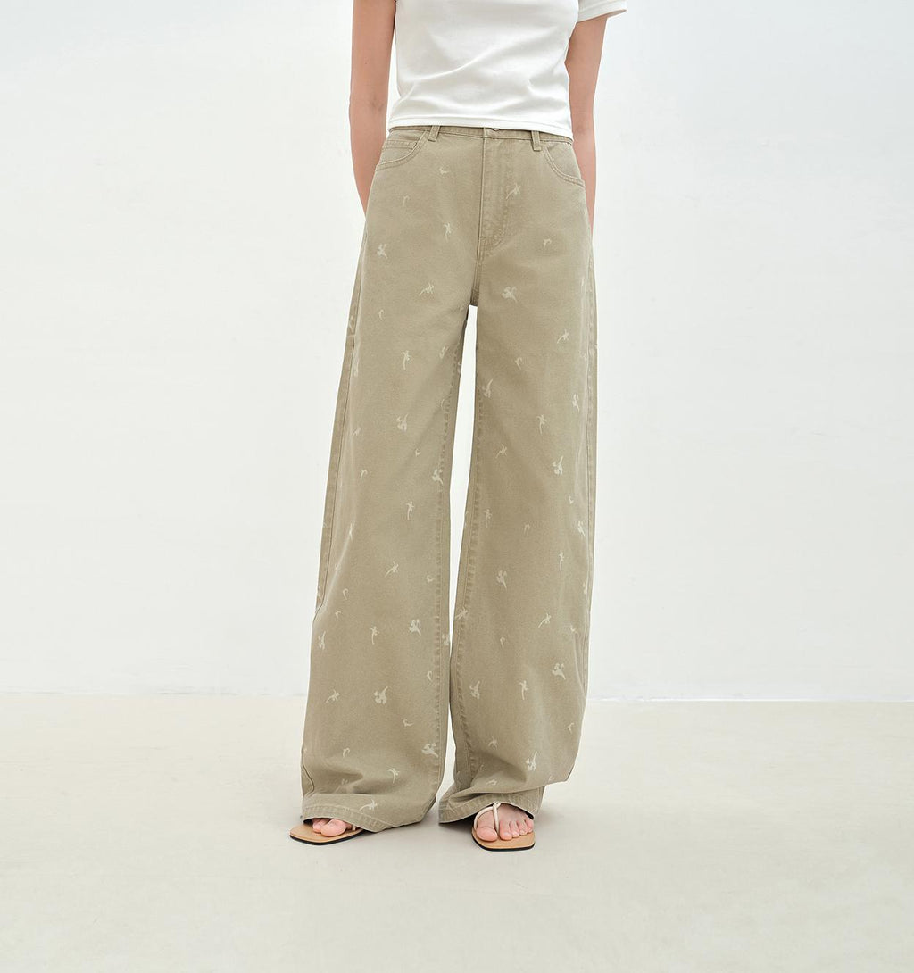 "Carol Pie" loose high-waisted wide-leg calla lily print jeans for women